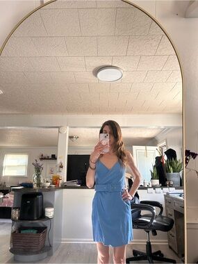 Light Blue Belted V-Neck Sundress